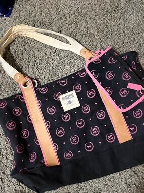 PINK Victoria's Secret Black Canvas Tote with Pink Accents